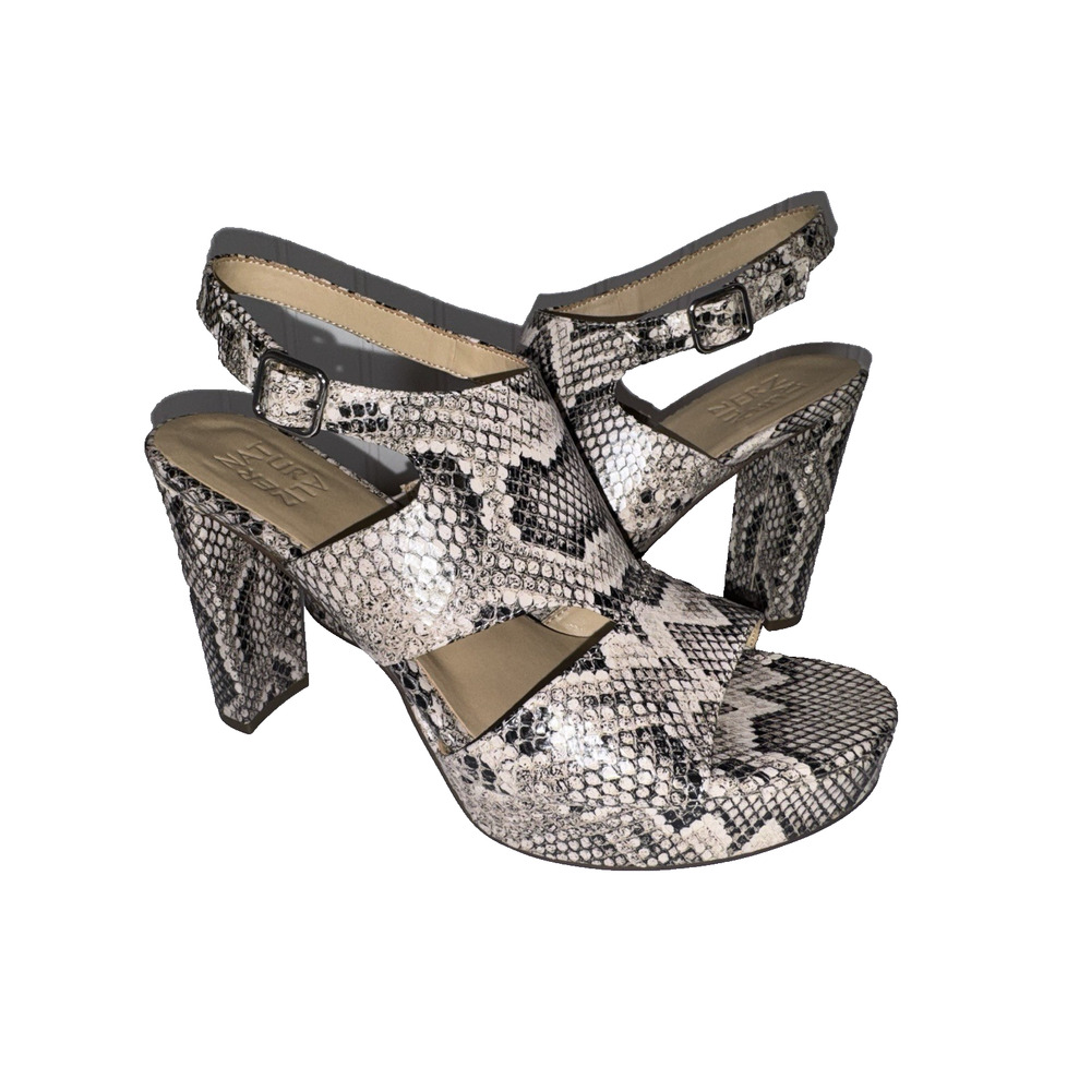 NATURALIZER 9.5 Snakeskin Sandals Maddie Block Heel Leather Slingback NWOT - Picture 2 of 8